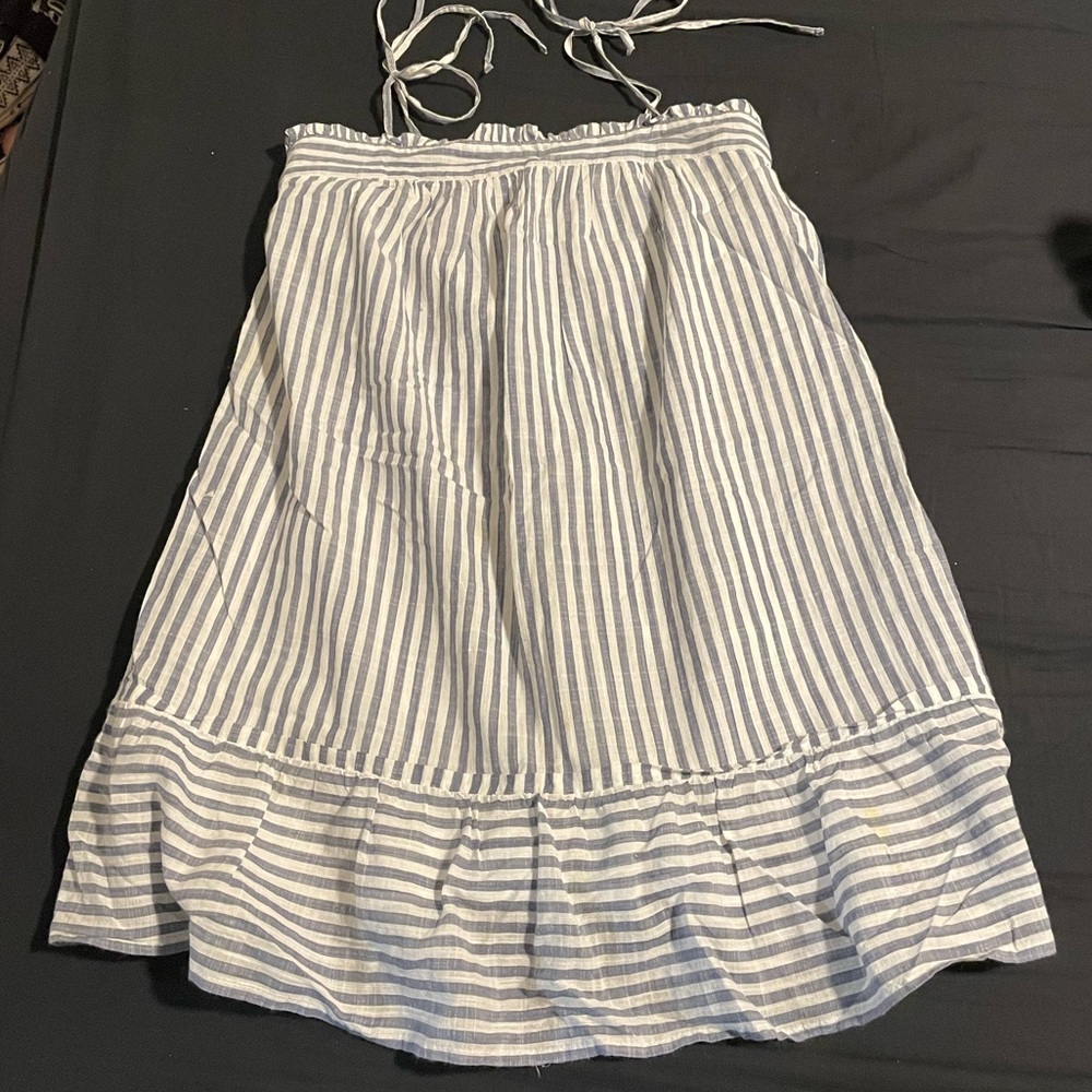 blueish grey&white A&F striped dress with spaghetti straps